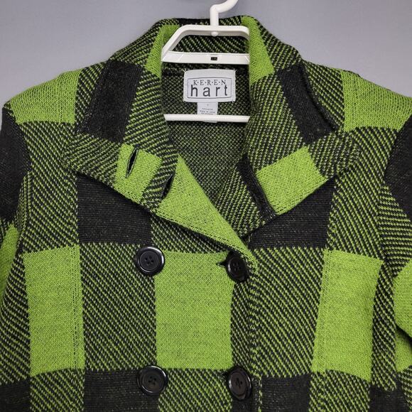 Keren Hart Jacket Coat Womens S Bufflo Plaid Wool Retro Grunge Neon Check Y2K - Picture 4 of 12